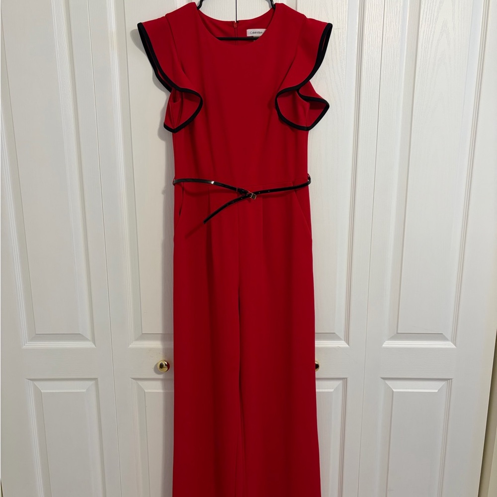 Calvin Klein Red Jumpsuit with Black Accents